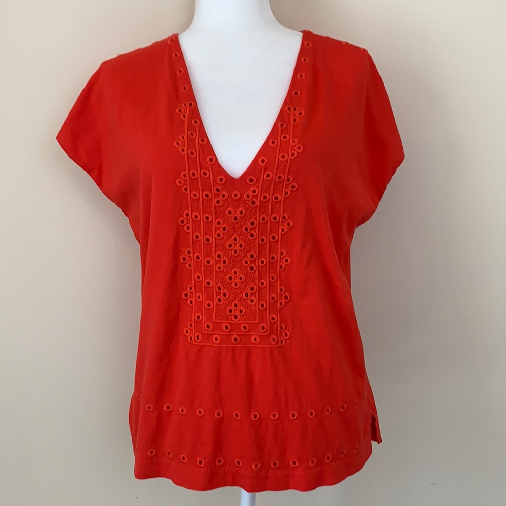 J. Crew 100% Cotton Orange Embroidered Blouse